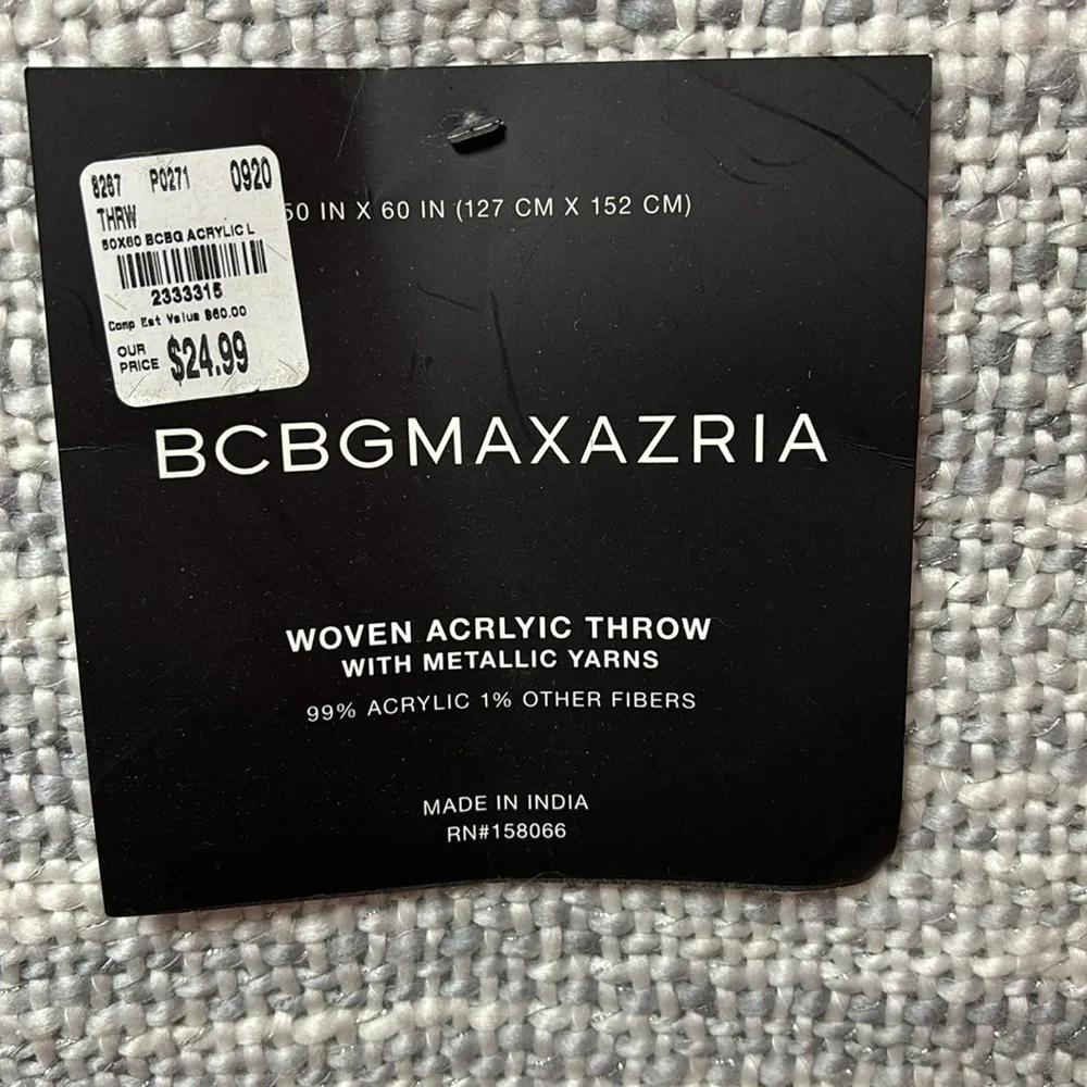 NEW BCBGMaxAzaria Woven Acrlyic Throw with Metallic Yarns 50” X 60”